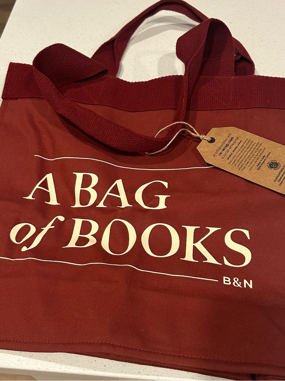 Barnes & Noble Burgundy Canvas Tote with Cream Lettering